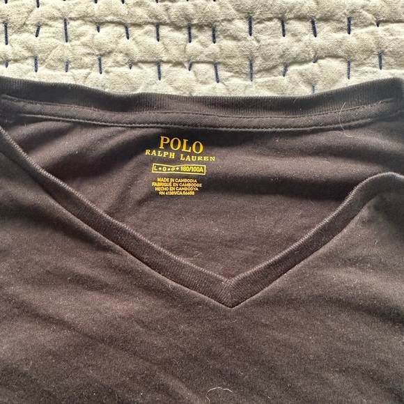 Men’s Large Black Ralph Lauren Polo Cotton V Neck Short Sleeve Tee-Shirt - Picture 4 of 6